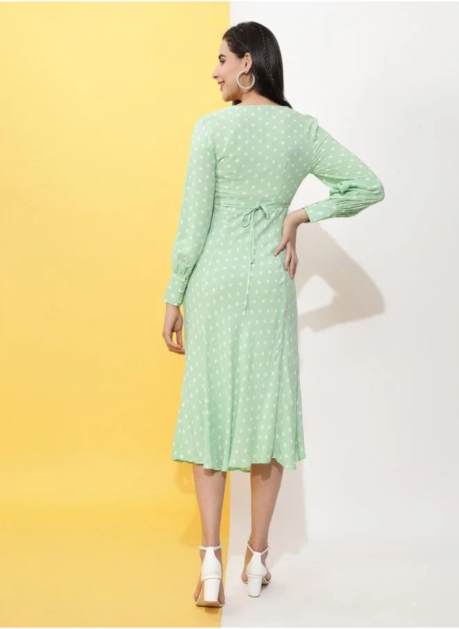 Freehand Women Fit and Flared Casual Polka Dot Sheath Dress