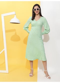 Freehand Women Casual Fit And Flare Polka Dot Printed V-Neck Midi Sheath Dress  - Image 2