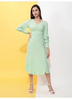 Freehand Women Casual Fit And Flare Polka Dot Printed V-Neck Midi Sheath Dress  - Image 4