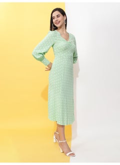 Freehand Women Casual Fit And Flare Polka Dot Printed V-Neck Midi Sheath Dress  - Image 1