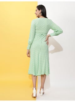 Freehand Women Casual Fit And Flare Polka Dot Printed V-Neck Midi Sheath Dress  - Image 3