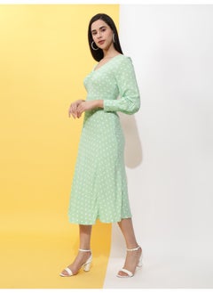 Freehand Women Casual Fit And Flare Polka Dot Printed V-Neck Midi Sheath Dress  - Image 5