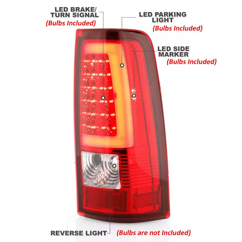 APSVE Red Clear LED Tail Lights Assembly Fit 2003 2004 2005 2006 Chevy Silverado 1500 2500 3500 Taillight Turn Signal Rear Brake Lamp LED C-Type Tube, Replace GM2800174 GM2801174 GM2800161 GM2801161 - Image 4