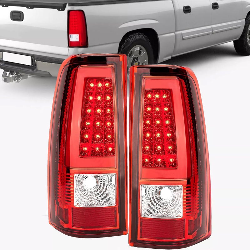 APSVE Red Clear LED Tail Lights Assembly Fit 2003 2004 2005 2006 Chevy Silverado 1500 2500 3500 Taillight Turn Signal Rear Brake Lamp LED C-Type Tube, Replace GM2800174 GM2801174 GM2800161 GM2801161 - Image 1