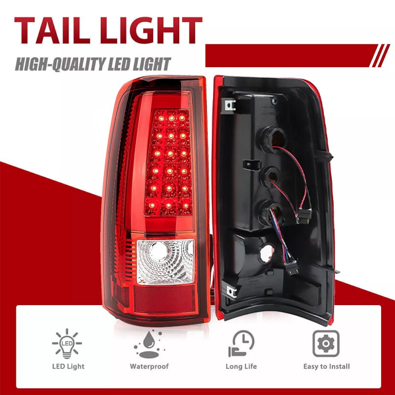 APSVE Red Clear LED Tail Lights Assembly Fit 2003 2004 2005 2006 Chevy Silverado 1500 2500 3500 Taillight Turn Signal Rear Brake Lamp LED C-Type Tube, Replace GM2800174 GM2801174 GM2800161 GM2801161 - Image 3