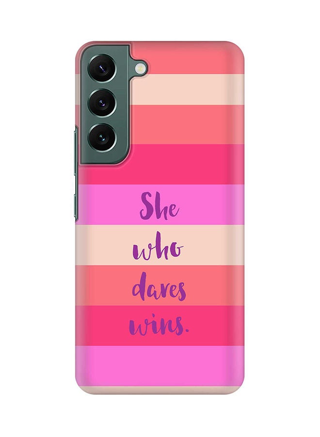 Stylizedd Case for Samsung Galaxy S22 5G Slim Snap Classic Series Shield Matte Finish Print - She who dares wins - Image 1