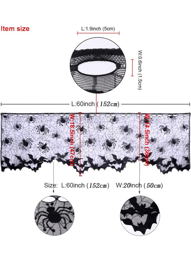 general Black Lace Lamp Shade Spider Web Lamp Shades Large 20 x 60 Inch Fireplace Mantle Scarf Cover Black Lace with Ribbon For Ghost Day Party Decoration Multiple Specifications Available  - Image 2