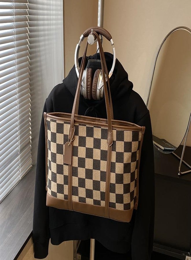 YFGBCX Checkered Tote Bag for Women Vintage Work Bag Fall Tote Handbag Checkered Shoulder Bag for College Work Travel - Image 5