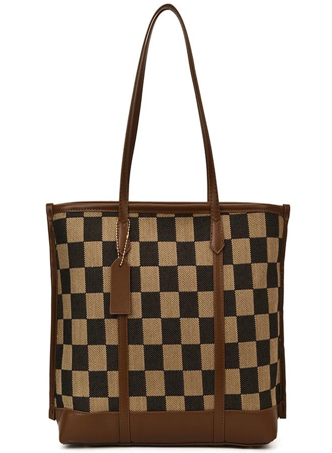 YFGBCX Checkered Tote Bag for Women Vintage Work Bag Fall Tote Handbag Checkered Shoulder Bag for College Work Travel - Image 1
