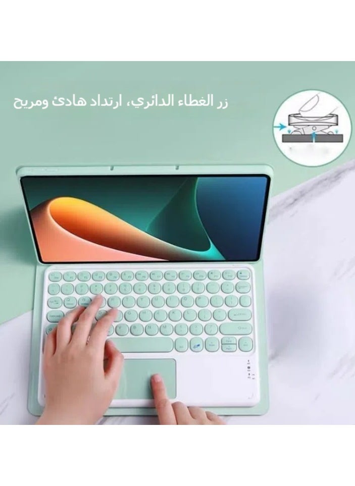 General - Keyboard case compatible with Lenovo Tab M10 3rd generation 10.1-inch (TB-328FU/TB-328XU) tablet, retro round key keyboard with detachable touch keyboard cover - Image 1