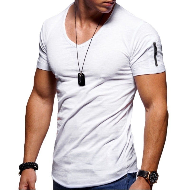 Men's T-shirt Cross-border Clothing European and American Foreign Trade Men's V-neck Solid Color plus size Casual Short-sleeved T-shirt - Image 3