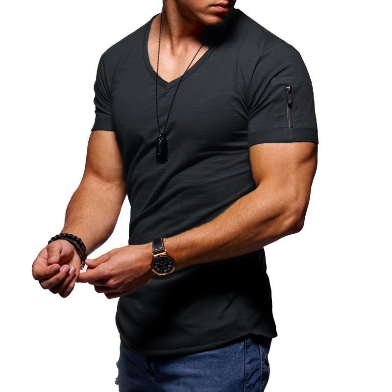 Men's T-shirt Cross-border Clothing European and American Foreign Trade Men's V-neck Solid Color plus size Casual Short-sleeved T-shirt - Image 2