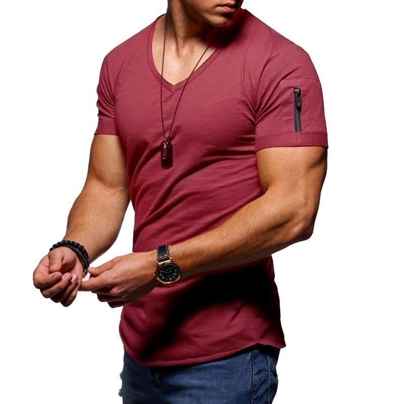 Men's T-shirt Cross-border Clothing European and American Foreign Trade Men's V-neck Solid Color plus size Casual Short-sleeved T-shirt - Image 4