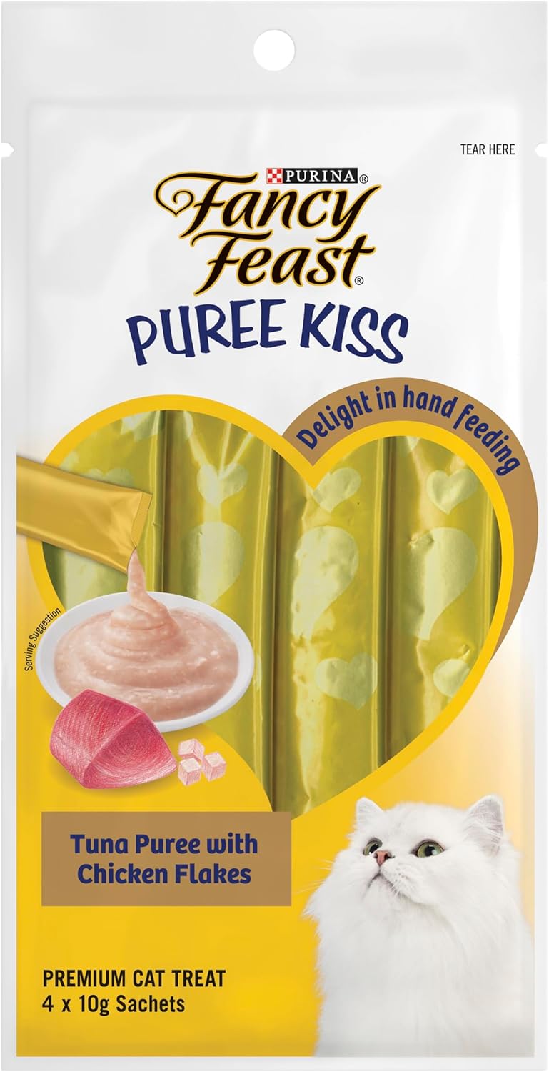 Fancy Feast Puree Kiss Tuna Puree with Chicken Flakes, 10g x 4 - Image 1