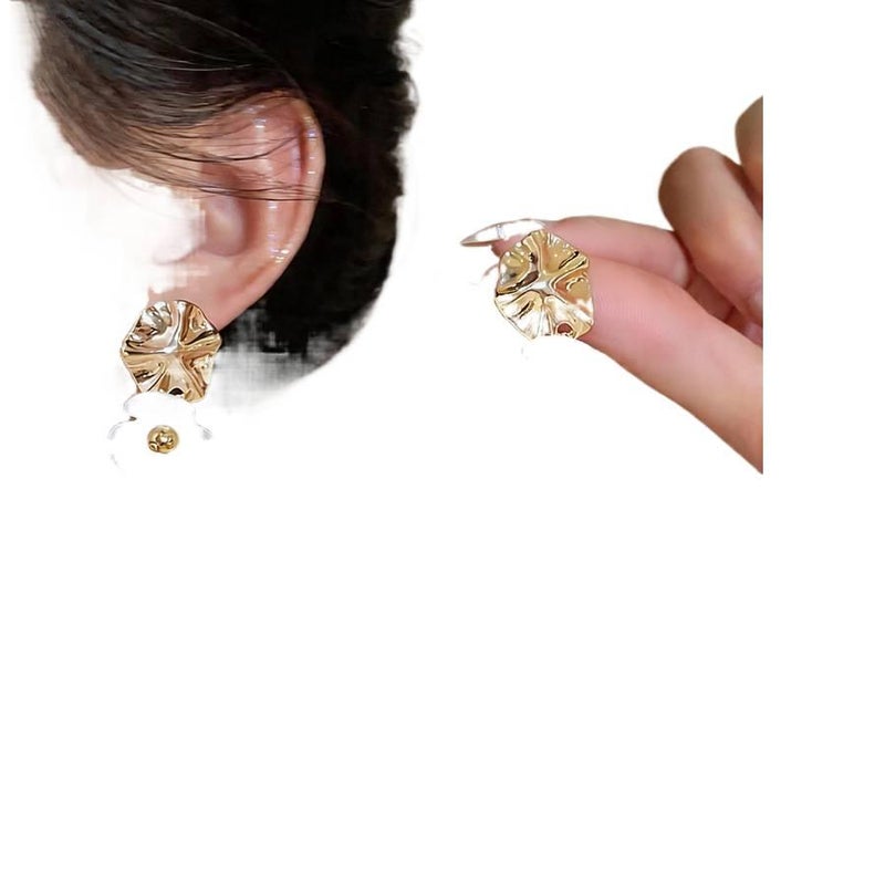 Beige Pearl Stud Earrings with Silver Detail Lightweight Daily Wear Jewelry for Women - Image 4