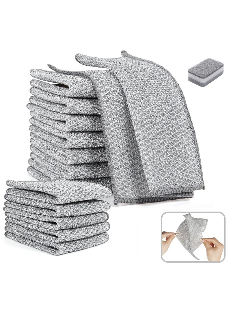 12 pcs Non-Scratch Wire Dishcloth, Multipurpose Wire Dishwashing Rags for Wet and Dry, Easy Rinsing, Reusable, for Kitchen, Sinks, Pots, (With 1pcs Cleaning Sponge)  - Image 1