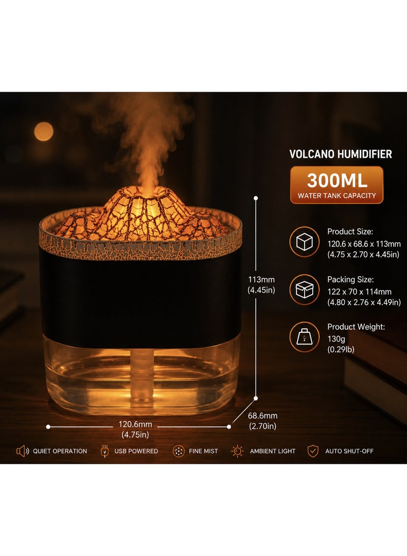 300Ml Volcano Essential Oil Diffuser With Led Light & Nano Mist Usb – Black, 1 Piece - Image 3