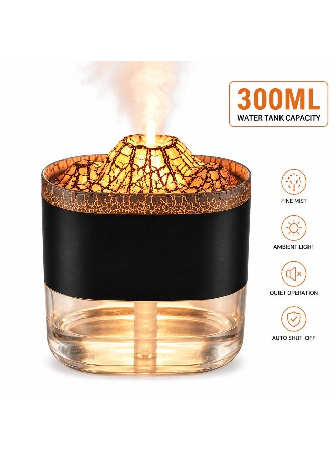 300Ml Volcano Essential Oil Diffuser With Led Light & Nano Mist Usb – Black, 1 Piece - Image 1