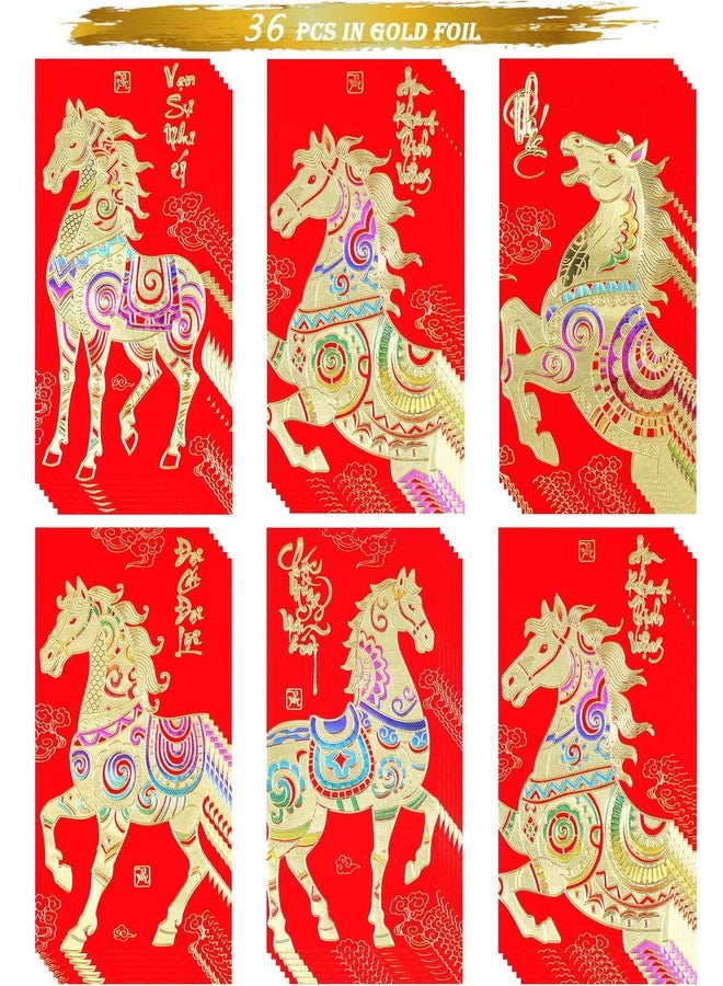 Temogole Vietnamese Red Envelopes Chinese Asia Vietnamese Lunar New Year Lucky Money Red Envelope Pocket Year of the Horse 2026 Decorations Li Xi for Cash 36 Pcs - Image 1