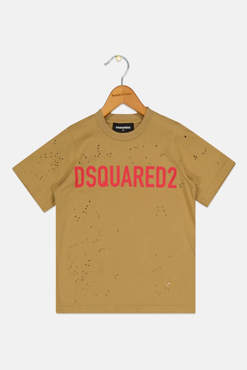 DSQUARED2 Toddlers Boy Short Sleeves Brand Logo T-Shirt, Beige - Image 1