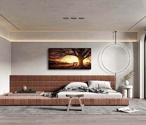 Muolunna Wall Art Decor Canvas Print Picture Big Trees in Sunset 1 Panel Golden Sunset Forest Natural Landscape Painting Artwork for Living Room Bedroom Office Home Wall Decor Framed Ready to Hang - Image 3