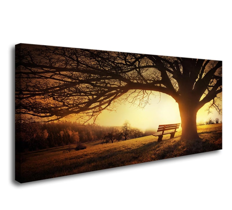 Muolunna Wall Art Decor Canvas Print Picture Big Trees in Sunset 1 Panel Golden Sunset Forest Natural Landscape Painting Artwork for Living Room Bedroom Office Home Wall Decor Framed Ready to Hang - Image 2
