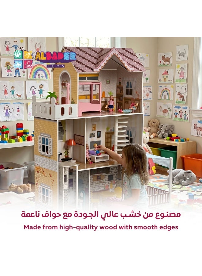 ALBADER Large Wooden Doll House for Kids Multi Story Barbie Dollhouse with Accessories Big Wooden Play House 103x34x120 cm Spiral Staircase Balcony Bedroom Kitchen Living Room Bathroom TX1195 Educational Pretend Play Toy - Image 5