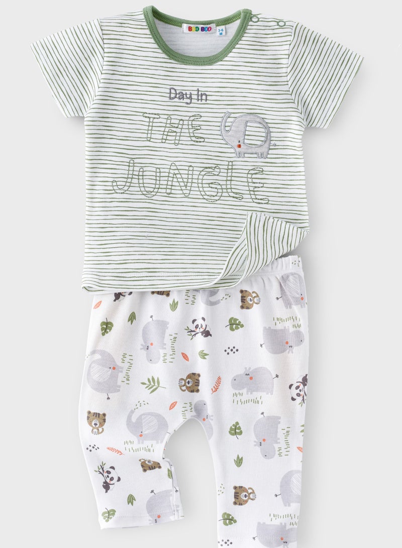 بوو بوو طقم ليجن مخطط للأطفال من بو بو كيدز بنمط الغابة قطعتين - Image 1