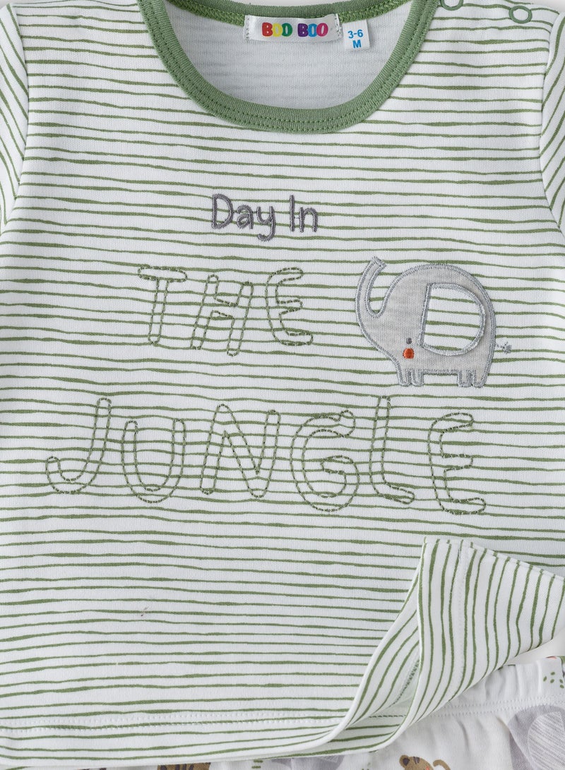 بوو بوو طقم ليجن مخطط للأطفال من بو بو كيدز بنمط الغابة قطعتين - Image 3