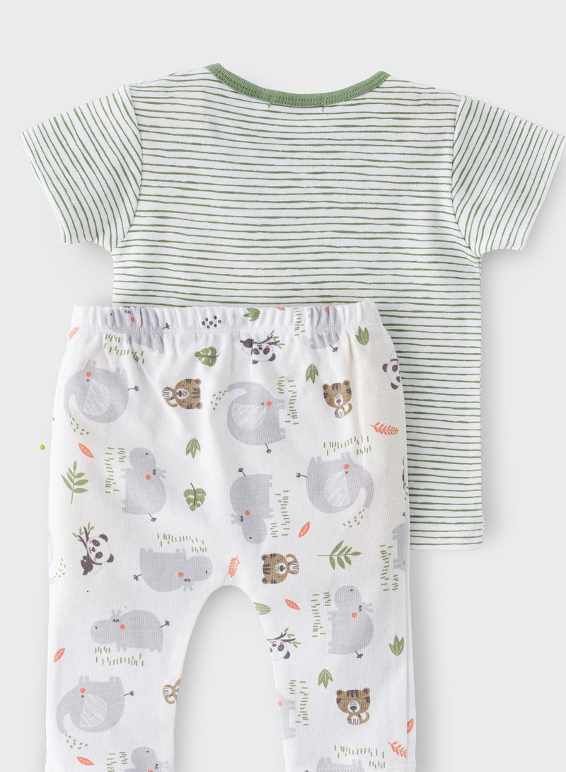 بوو بوو طقم ليجن مخطط للأطفال من بو بو كيدز بنمط الغابة قطعتين - Image 2