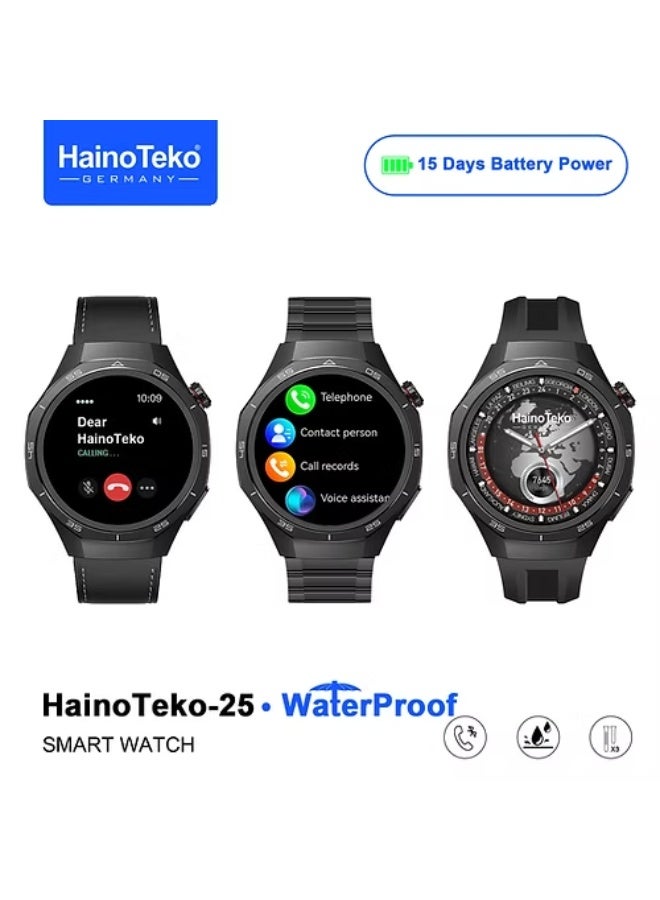هينو تيكو ساعه Haino Teko-25 الذكيه بشاشه AMOLED دائريه عاليه الدقه , مقاومه للماء ,تدعم الاشعارات والتنبيهات الذكيه , مع 3 احزمه مرفقين للتبديل - Image 1