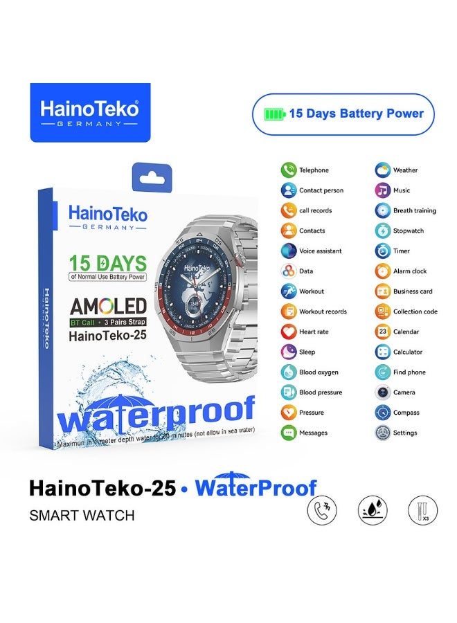 هينو تيكو ساعه Haino Teko-25 الذكيه بشاشه AMOLED دائريه عاليه الدقه , مقاومه للماء ,تدعم الاشعارات والتنبيهات الذكيه , مع 3 احزمه مرفقين للتبديل - Image 2