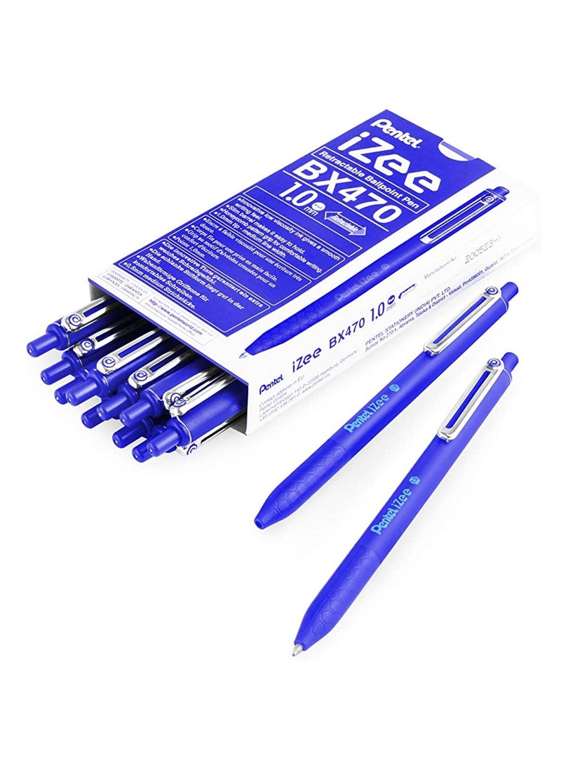 Pentel قلم حبر جاف قابل للسحب 12 قطعة بقطر 1.0 مم حبر أزرق - Image 1