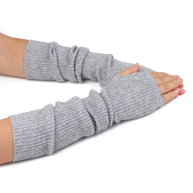 F Flammi Cashmere Blended Arm Warmer for Women Winter Fingerless Gloves Knit Mitten Gloves Wrist Warmer with Thumb Hole - Image 5
