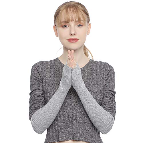 F Flammi Cashmere Blended Arm Warmer for Women Winter Fingerless Gloves Knit Mitten Gloves Wrist Warmer with Thumb Hole - Image 3