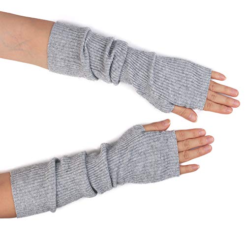 F Flammi Cashmere Blended Arm Warmer for Women Winter Fingerless Gloves Knit Mitten Gloves Wrist Warmer with Thumb Hole - Image 4