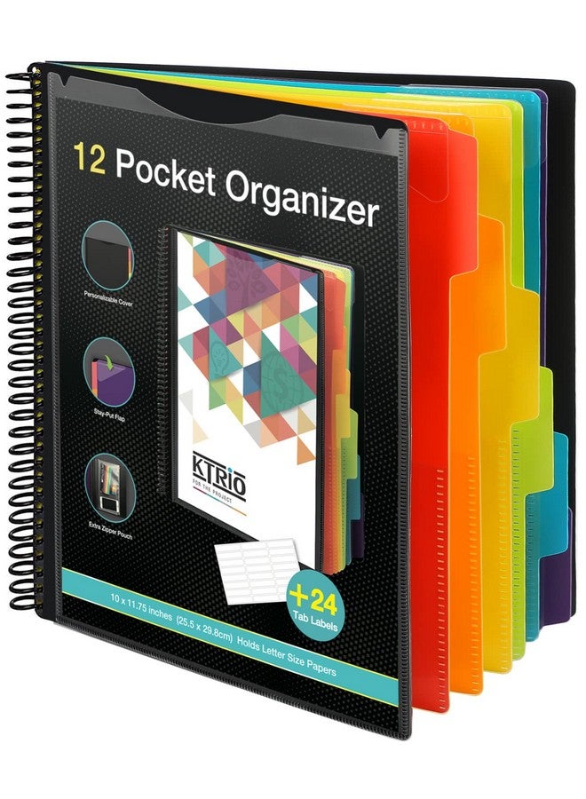 KTRIO 12 Pocket Poly Project Organizer, Binder Organizer Spiral Project Folder Multi Pocket Folder Binder With Pockets Letter Size, Back Cover Utility Pouch, 6 Tab Color Dividers, School Supplies  - Image 1