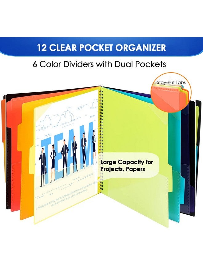 KTRIO 12 Pocket Poly Project Organizer, Binder Organizer Spiral Project Folder Multi Pocket Folder Binder With Pockets Letter Size, Back Cover Utility Pouch, 6 Tab Color Dividers, School Supplies  - Image 2