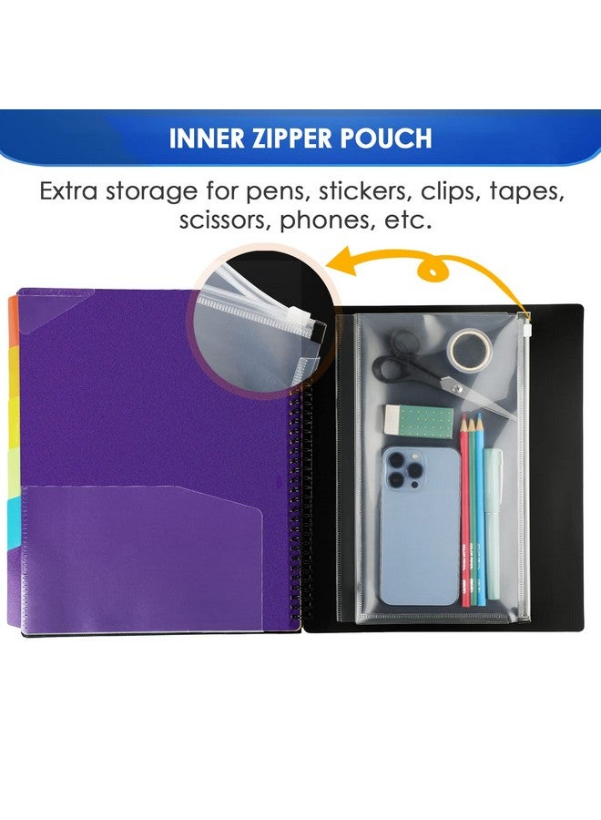 KTRIO 12 Pocket Poly Project Organizer, Binder Organizer Spiral Project Folder Multi Pocket Folder Binder With Pockets Letter Size, Back Cover Utility Pouch, 6 Tab Color Dividers, School Supplies  - Image 5
