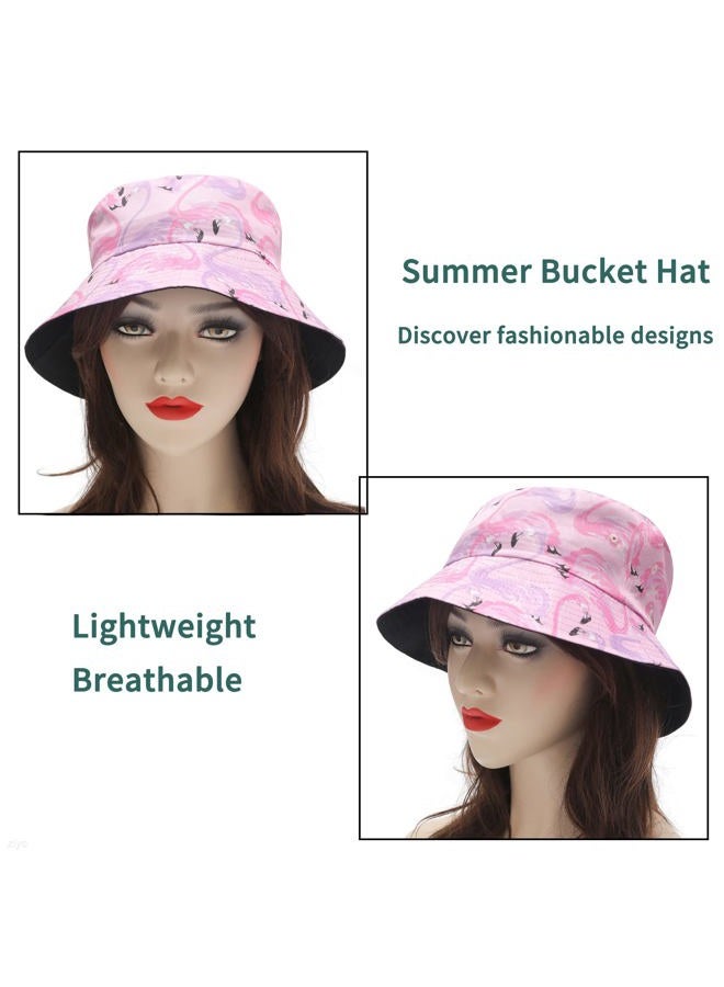 ZLYC Unisex Cute Animal Print Travel Bucket Hat Summer Fisherman Cap (Flamingo Pink) - Image 2