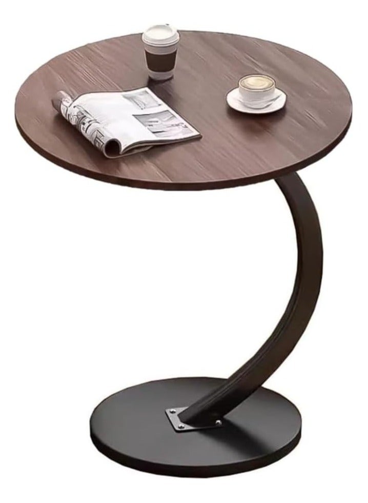 Generic Round End Table Metal Frame Couch Side Table Wood Sofa Table for Living Room Bedroom Bedside Laptop Snack Coffee 