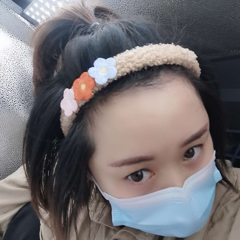 Loquat Lamb Plush Cat Ear Hair Ball Headband Cute Makeup Wash Face Fashion Hair Ring Internet Celebrity Same Style Korean Style Hair Band Khaki 3 flowers