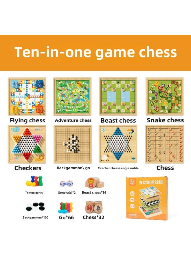 Xiao Mu Yi Children's Educational Checkers Colosseum Chess Multifunctional Chess Table Game Wooden All-in-One-Color:Xmy-10 In 1-a (fly + Five + Jump + Elephant + Snake + Bucket + Rising)  - Image 1