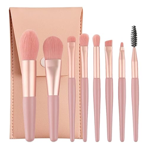 Tusmad 8PCS Professional Makeup Brush Set with Bag – Travel-Size Cosmetic Brushes for Foundation, Blush, Eyeshadow – Wooden Handle & Soft Synthetic Bristles (Multicolor) - Image 1