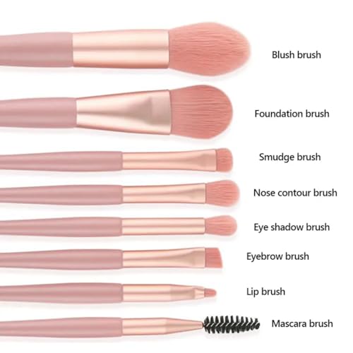 Tusmad 8PCS Professional Makeup Brush Set with Bag – Travel-Size Cosmetic Brushes for Foundation, Blush, Eyeshadow – Wooden Handle & Soft Synthetic Bristles (Multicolor) - Image 3