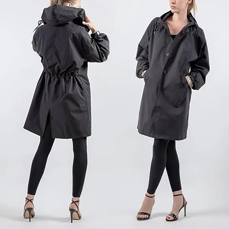 klarako Water Resistant Oversized Hooded Windbreaker Rain Jacket,Lightweight Outdoor Hooded Trench Coats Mountain Jackets - Image 2