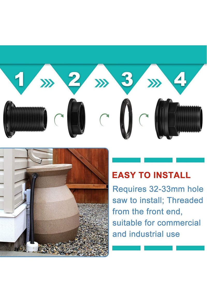 Y&D PVC Bulkhead Fitting Dual Thread Tank Connector, 4 Pieces Fish Rain Bucket Fittings, 3/4" Male 1/2" Female (Black)  - Image 3