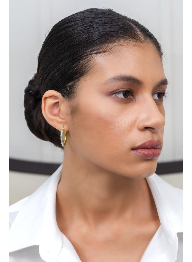 Hoops & Loops - Sterling Silver 25mm Two Tone Diamond Cut Click Top Hoop Earrings in Sterling Silver & Yellow Gold Flash Plated - Image 5