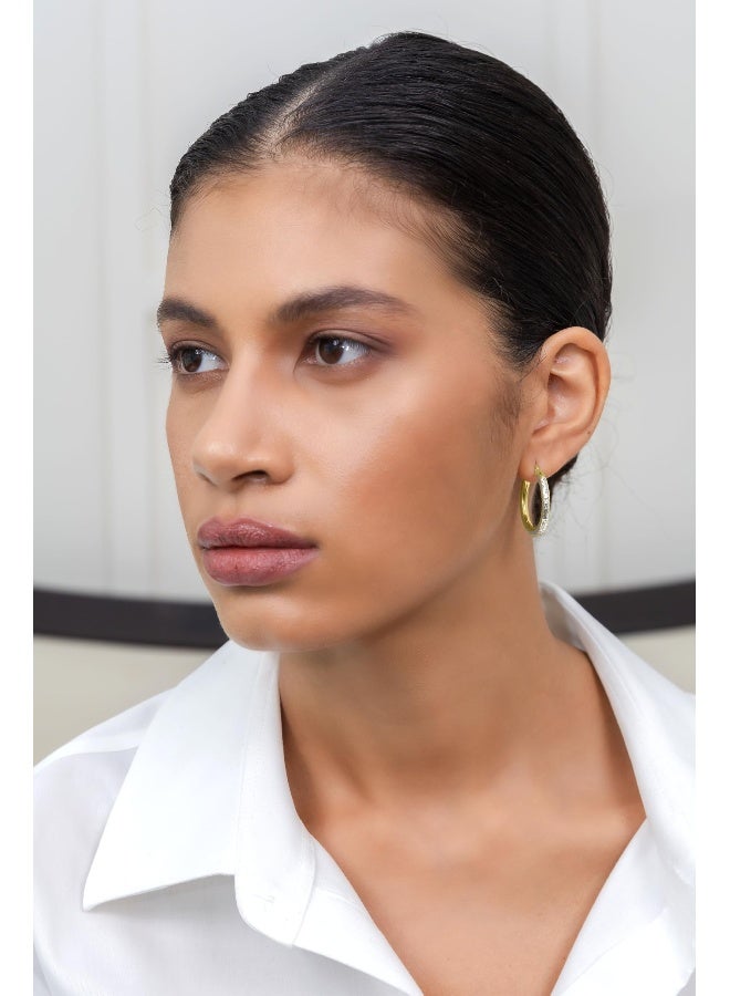 Hoops & Loops - Sterling Silver 25mm Two Tone Diamond Cut Click Top Hoop Earrings in Sterling Silver & Yellow Gold Flash Plated - Image 2