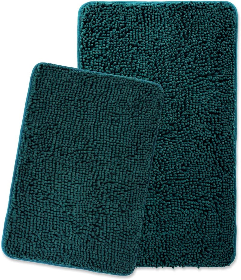 Yeaban Dark Teal Bathroom Rugs Set 2 Piece(20" x 32" and 17" x 24"), Thick Chenille Bath Mats | Absorbent and Washable Bath Rug Non-Slip, Plush and Soft Rugs for Bathroom Floor, Shower, Vanity - Image 1